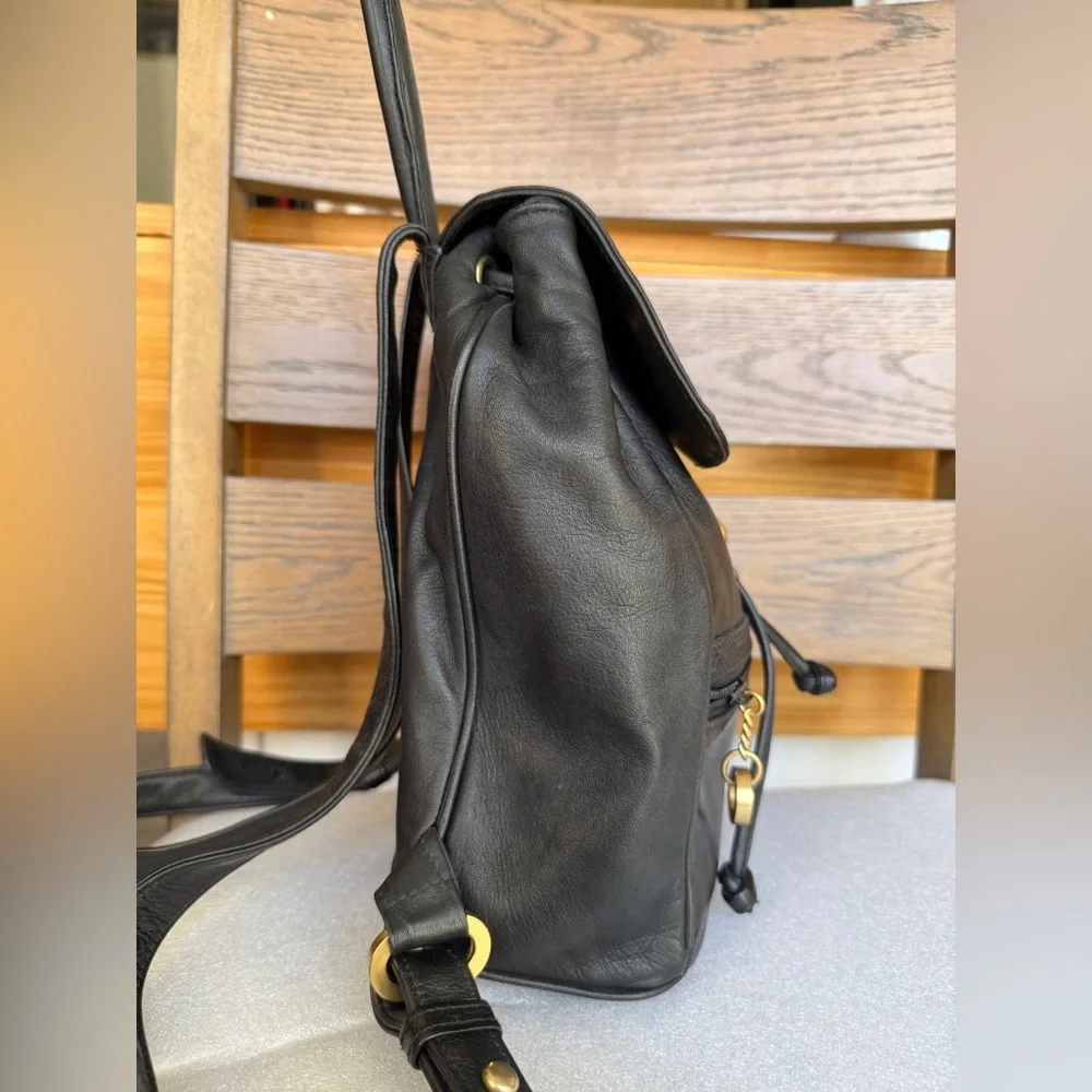 Perlina Black Leather Backpack